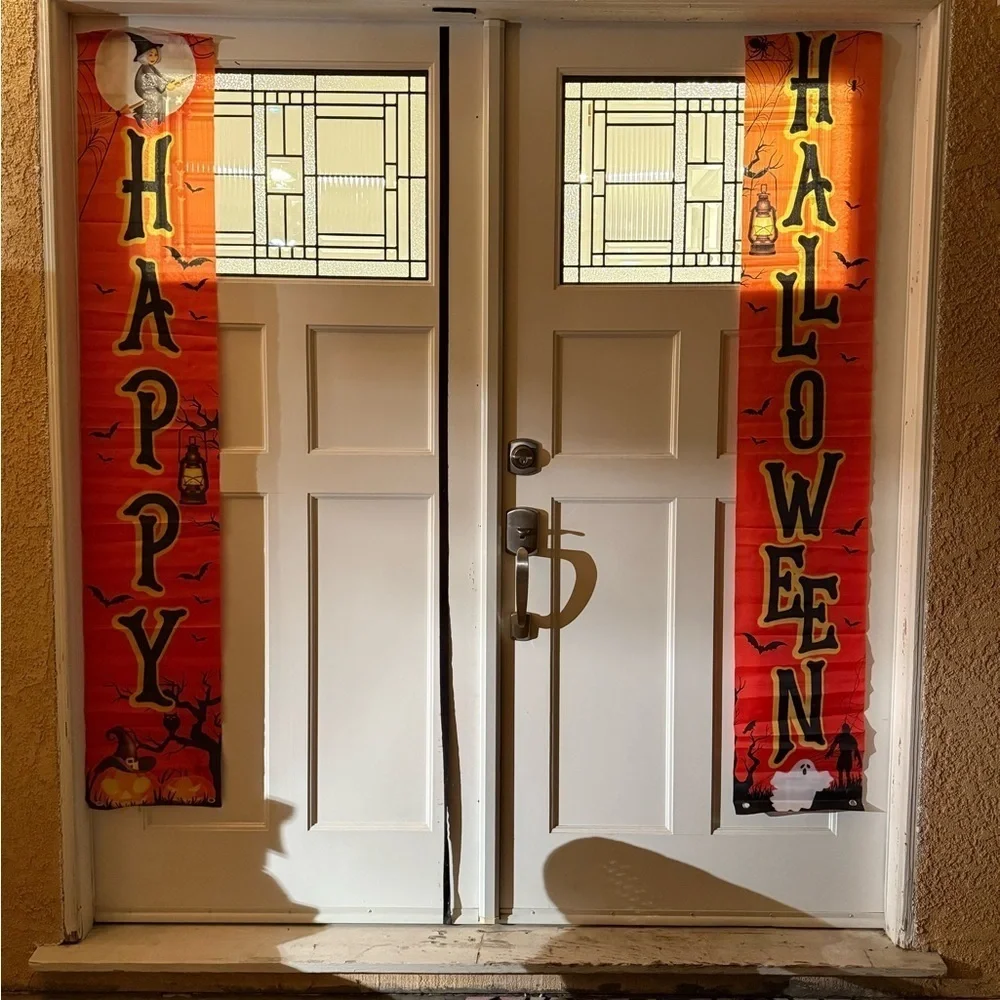 2PCS Happy Halloween Door Banners Porch Hanging Decoration Party Entryway